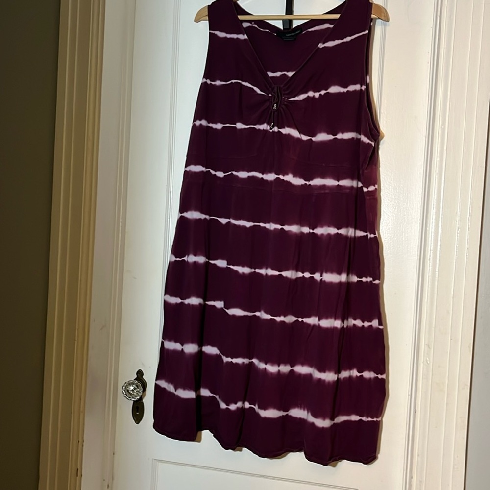 Calvin Klein Jeans 2X Maroon Tye Dye Cotton Sleeveless Dress.